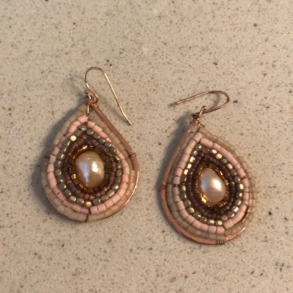 Anthropologie Jewelry - Anthropologie Rose Gold Beaded Pearl Earrings